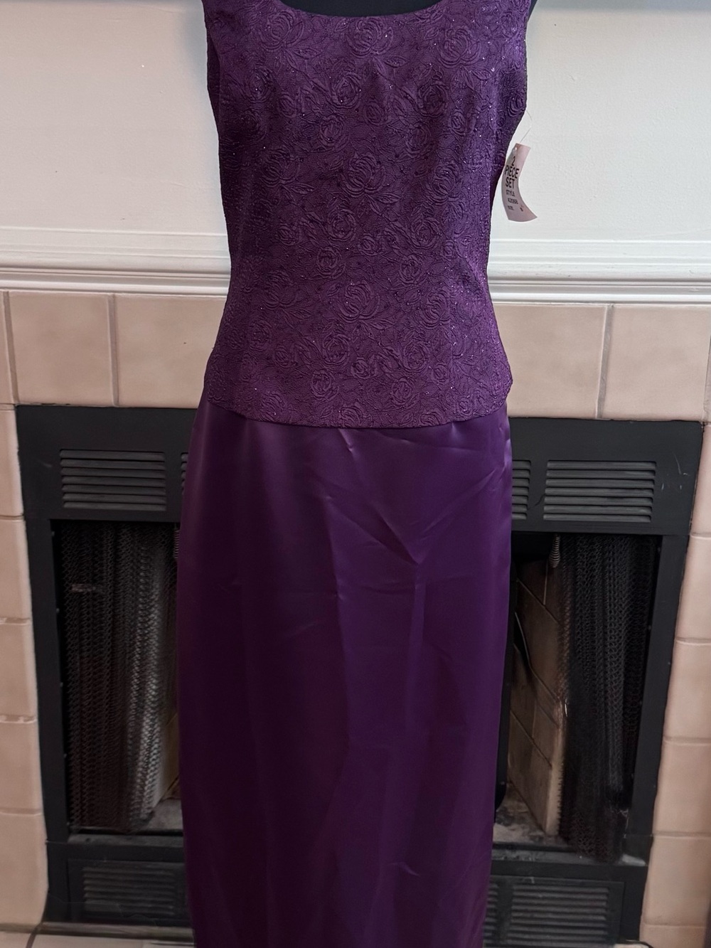 Vintage J.R. Nites Purple Formal Dress with Floral and Sequin Bodice Accents
